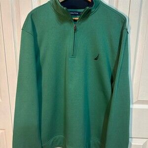 Nautica Mens Quarter-Zip Pullover Fleece Sweatshirt Green Size XL Logo